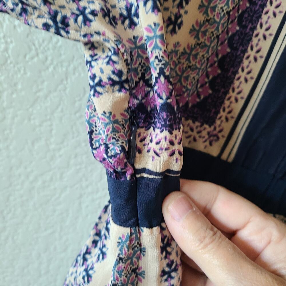 Anthropologie Meadow Rue Kimono Blouse SZ Small 100% Silk Side Zipper Floral - Picture 7 of 13
